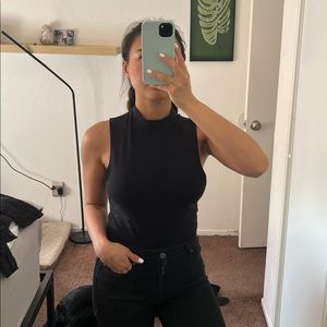 Black mock neck tank top